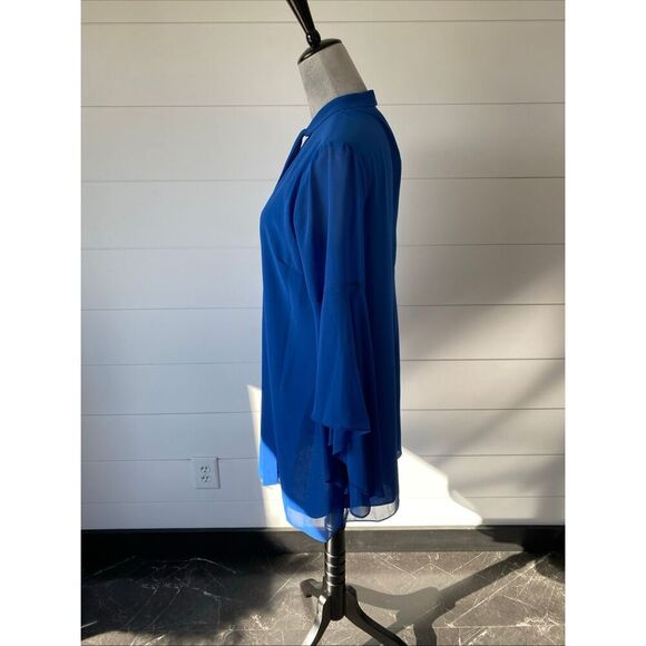 BCBGeneration Sz S NECK TIE A-LINE DRESS FLUTTER SLEEVE CHIFFON DRESS BLUE - Picture 10 of 13